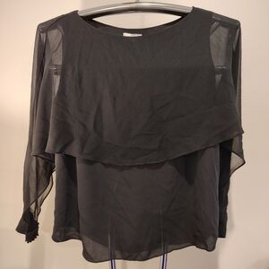Halston Heritage Black Layered Sheer Blouse
